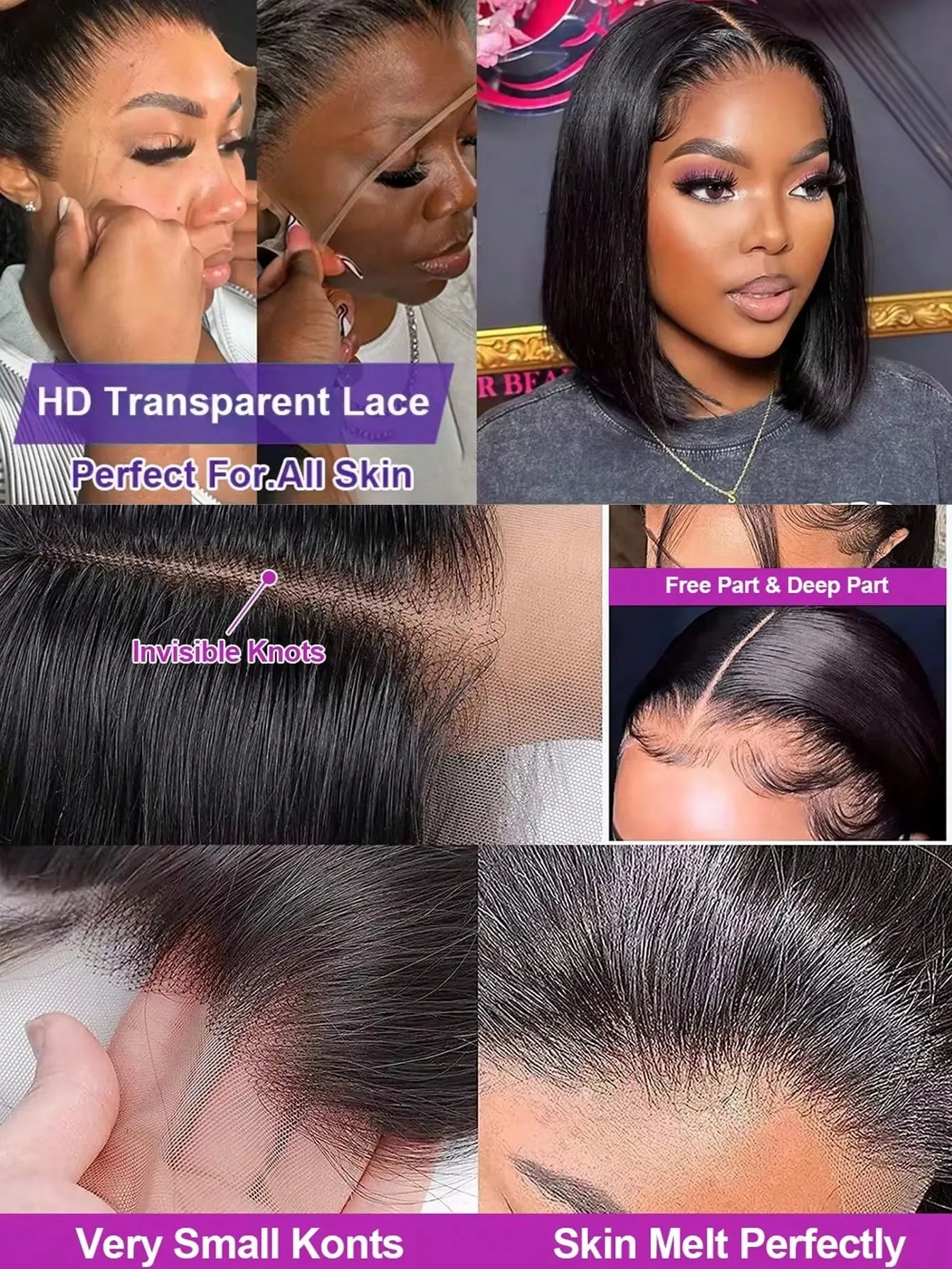 Bob Wig 100% Human Hair Wigs 13X6 Lace Frontal Bob Wig Pre Plucked Hd Lace Short Wig Bleached Knots Natural Black