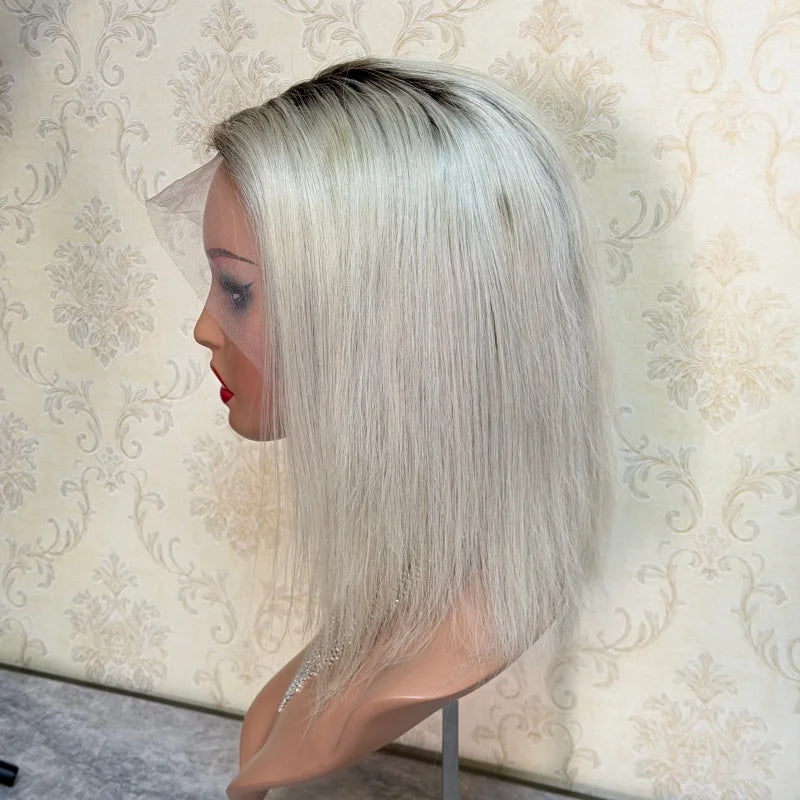 Silver Blonde Short Bob Wig Human Hair 13x4 Lace Front Wigs Human Hair Pre Plucked Transparent Lace 180 Density Lace Frontal Wig