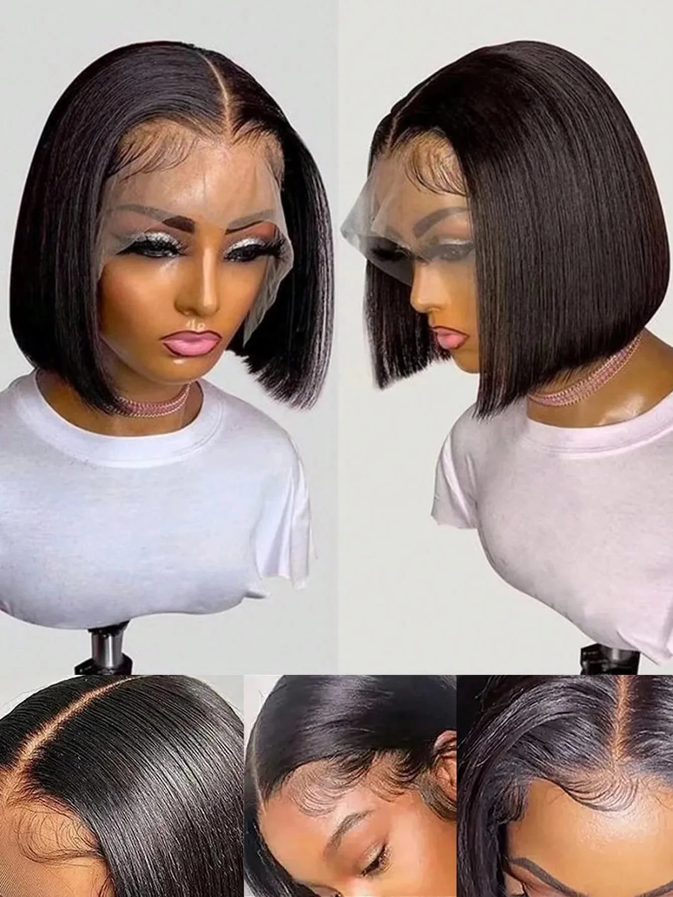 Bob Wig 100% Human Hair Wigs 13X6 Lace Frontal Bob Wig Pre Plucked Hd Lace Short Wig Bleached Knots Natural Black