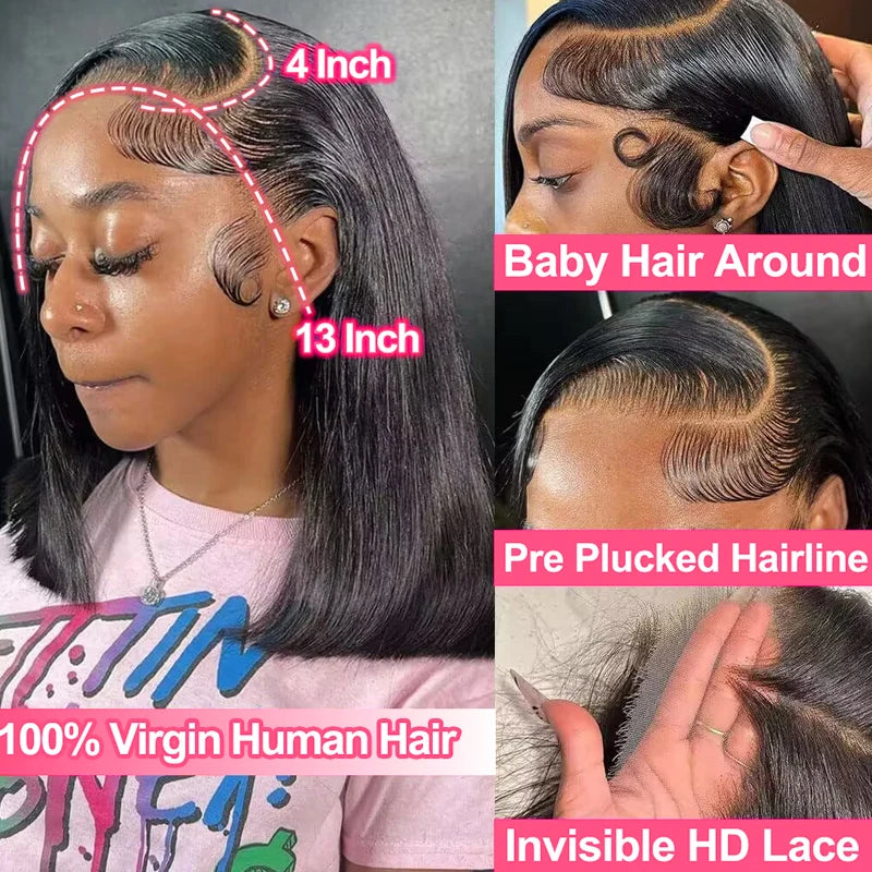 16- 36 inch 13x4 Lace Front Human Hair Wigs for Women Natural Transparent Lace Frontal Wig Bleached Knots Pre-Plucked Straight Wig