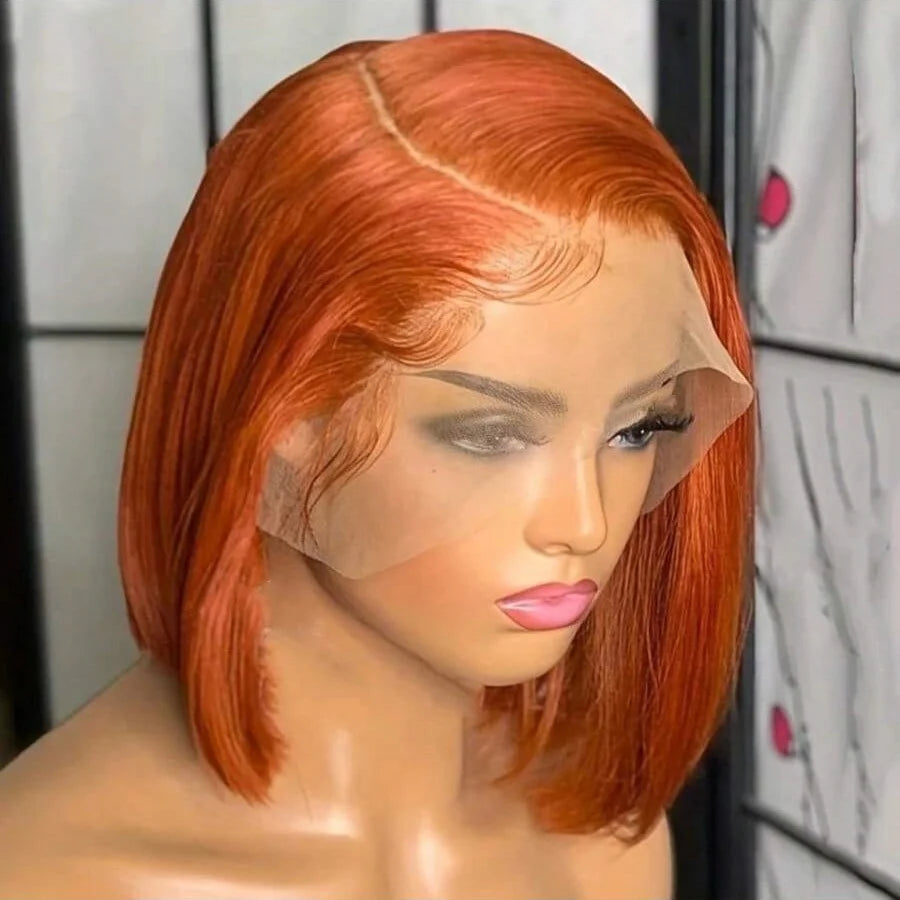 8 - 18 inch Ginger Orange Short Straight Bob Wig Human Hair 13x4 Transparent Lace Frontal Wigs Pre Plucked With Baby Hair