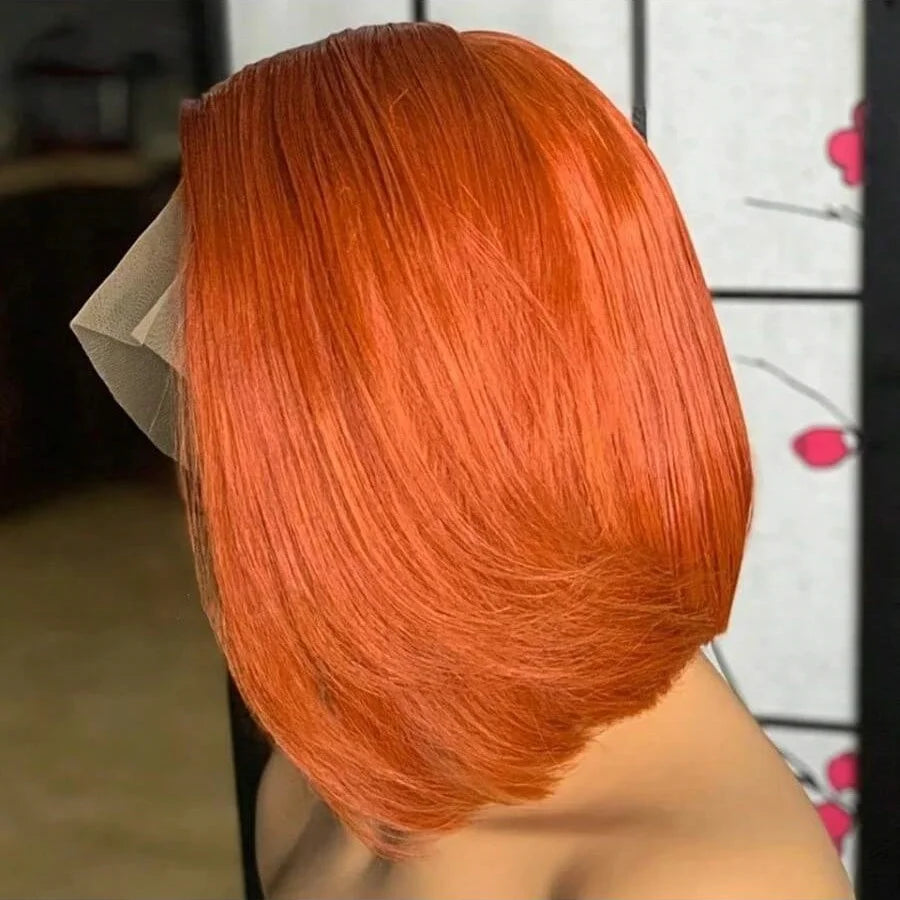 8 - 18 inch Ginger Orange Short Straight Bob Wig Human Hair 13x4 Transparent Lace Frontal Wigs Pre Plucked With Baby Hair