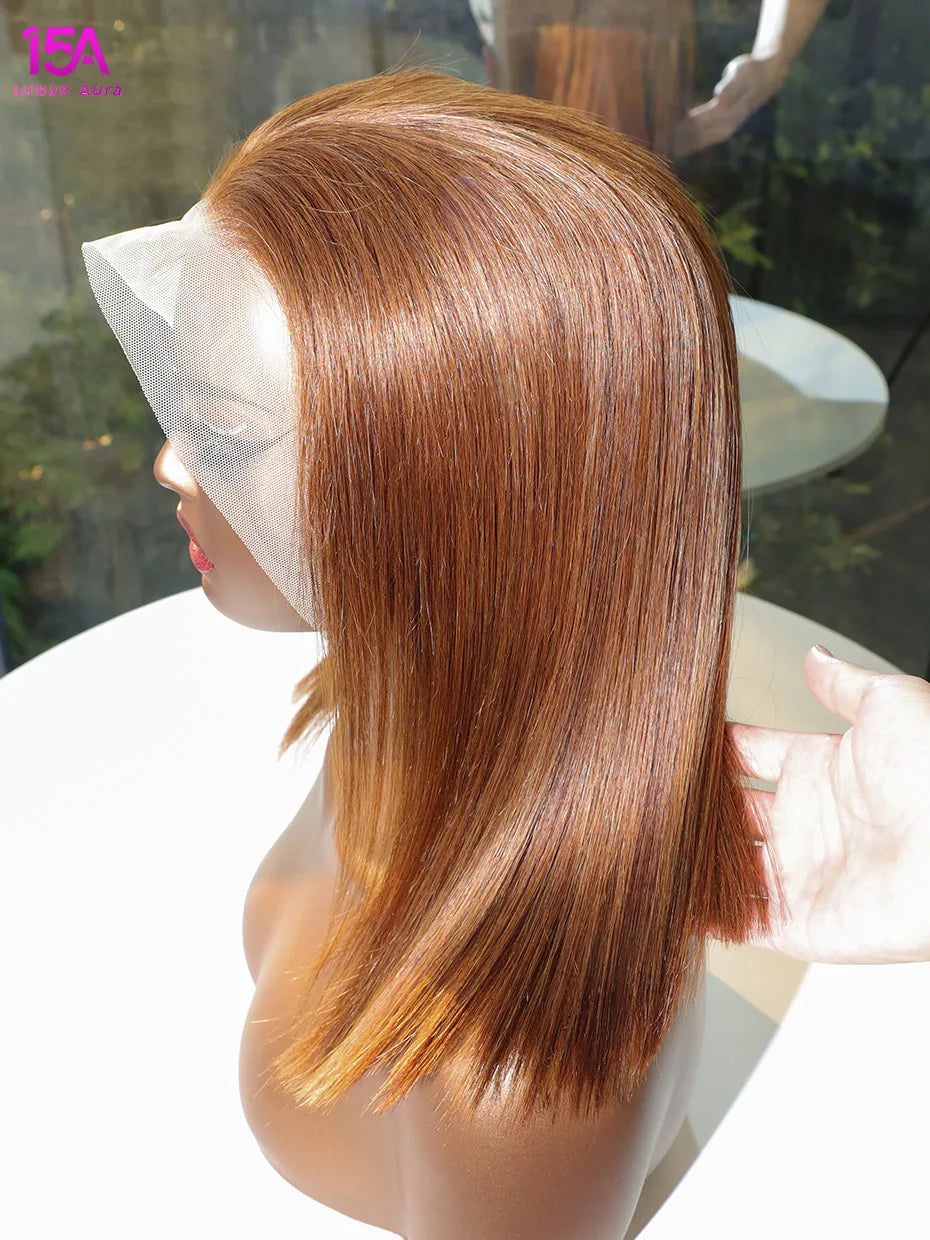 13x4 #4 Brown blonde wig Vietnamese Raw 15A Transparent Lace Front Wig Bob Bone Straight 100% Human Hair colored Wig 250 Density