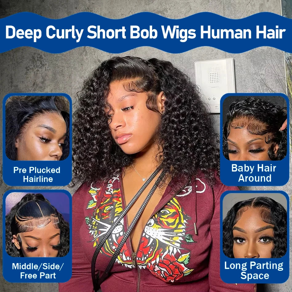 10-16 inch Loose Deep Wave Bob Wigs Human Hair 13x4 Preplucked Lace