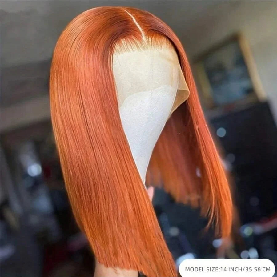 8 - 18 inch Ginger Orange Short Straight Bob Wig Human Hair 13x4 Transparent Lace Frontal Wigs Pre Plucked With Baby Hair
