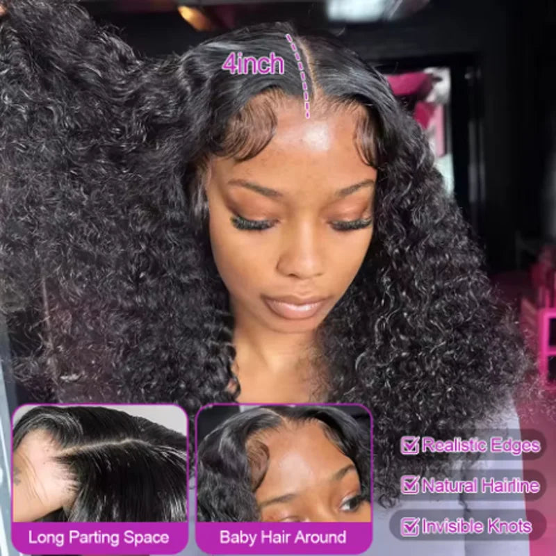 Glueless Wig Human Hair 100% Deep Wave Bob Wig 13x6 Lace Frontal Wig Wear And Go Kinky Curly Short Bob Wig for Women 250 Density