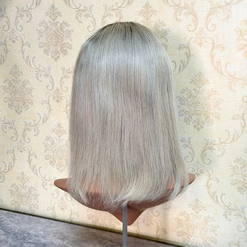 Silver Blonde Short Bob Wig Human Hair 13x4 Lace Front Wigs Human Hair Pre Plucked Transparent Lace 180 Density Lace Frontal Wig